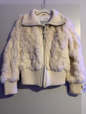 Wilson’s Leather Maxima Cream Rabbit Fur Zip Jacket